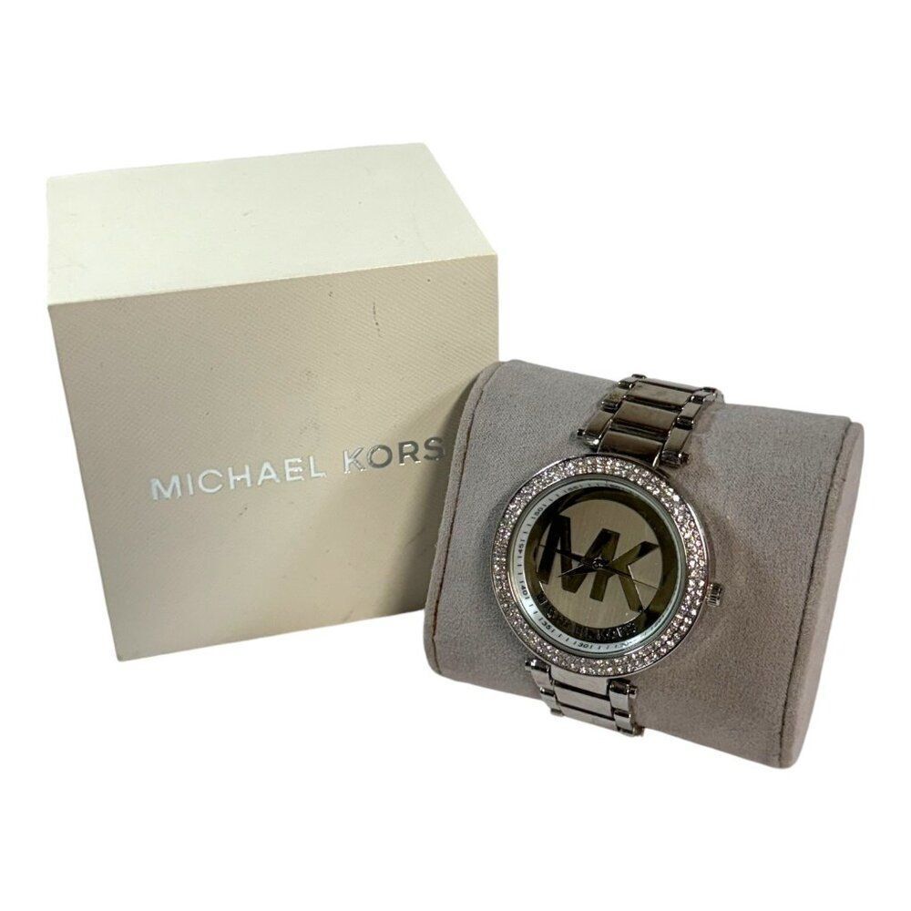Michael Kors Womens Silver Stainless Steel Watch MKRhinestone Bezel Needs Batter